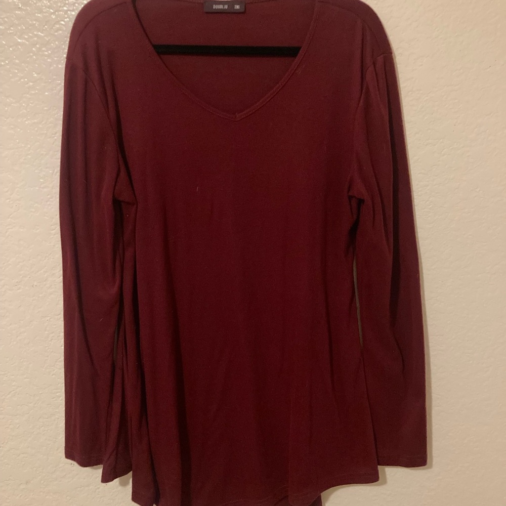 Doublju Burgundy Long Sleeve Tee
